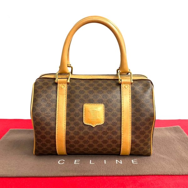 760k760 35100 1 Celine Vintage Macadam Triomphe Leather Mini Boston Bag Brown