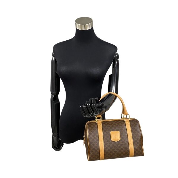 760k760 35100 2 Celine Vintage Macadam Triomphe Leather Mini Boston Bag Brown