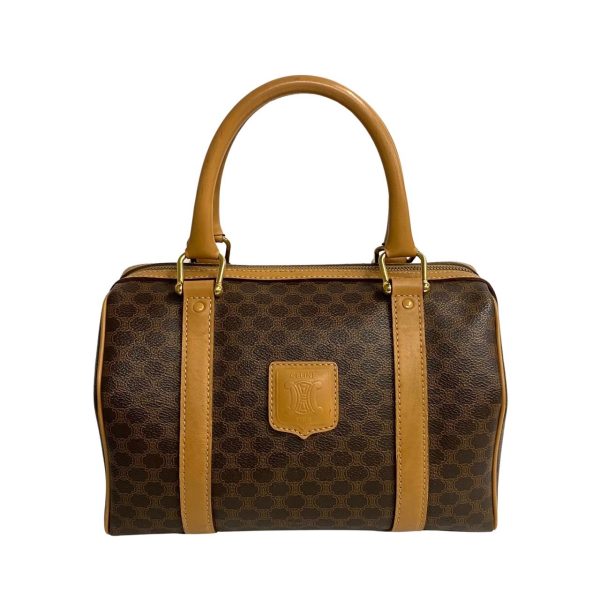 760k760 35100 3 Celine Vintage Macadam Triomphe Leather Mini Boston Bag Brown