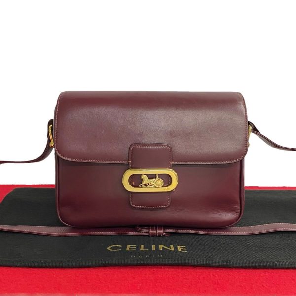 762k762 15875 1 Celine Horse Carriage Fittings Calf Leather Crossbody Bag Bordeaux