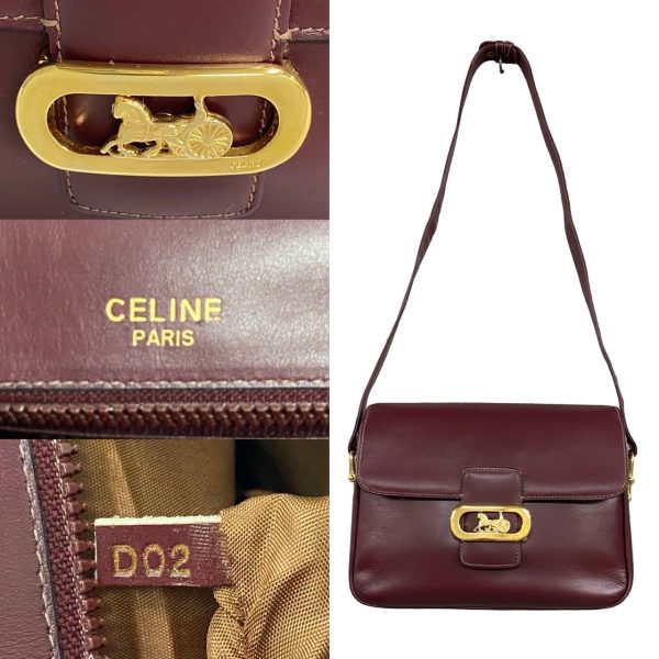 762k762 15875 3 Celine Horse Carriage Fittings Calf Leather Crossbody Bag Bordeaux