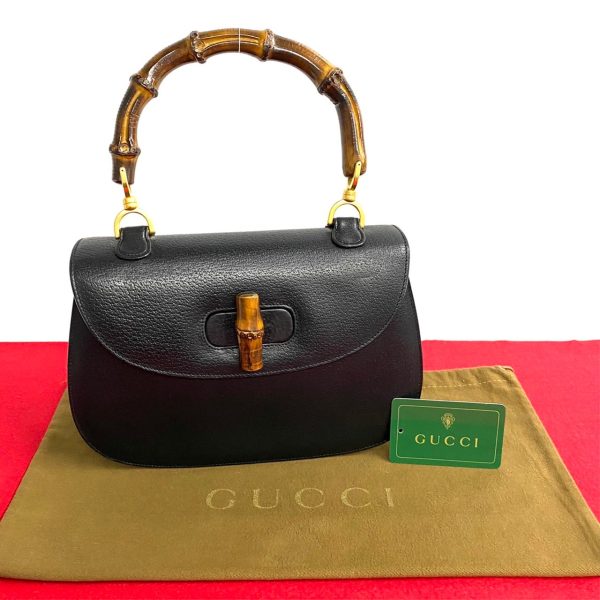 762k762 33909 1 Gucci Vintage Vintage Bamboo Turnlock Leather Mini Handbag Black