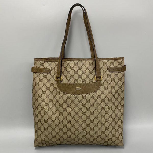 762k762 34464 1 Gucci Vintage Vintage GG Logo Leather Tote Handbag Brown