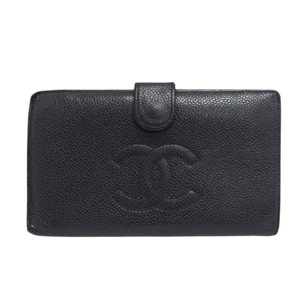 76322 1 Chanel Cocomark Caviar Bi Fold Wallet Bag Black