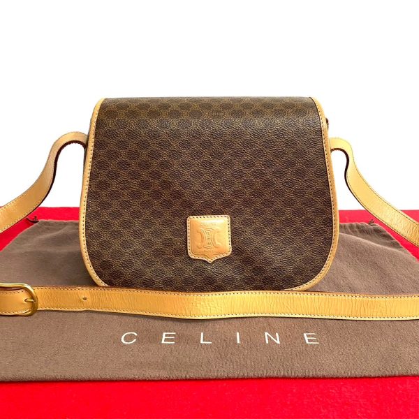 763k763 27355 1 Celine Vintage Macadam Triomphe Leather Shoulder Bag Brown