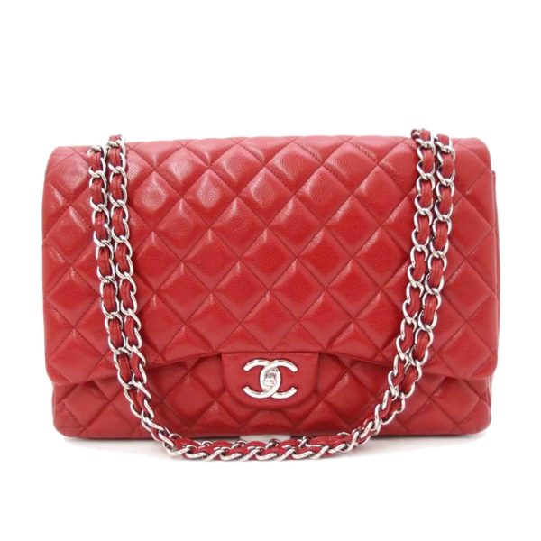 76425 1 Chanel W Flap Big Matelassé Chain Shoulder Bag Caviar Skin Red