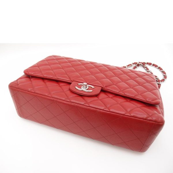 76425 3 Chanel W Flap Big Matelassé Chain Shoulder Bag Caviar Skin Red