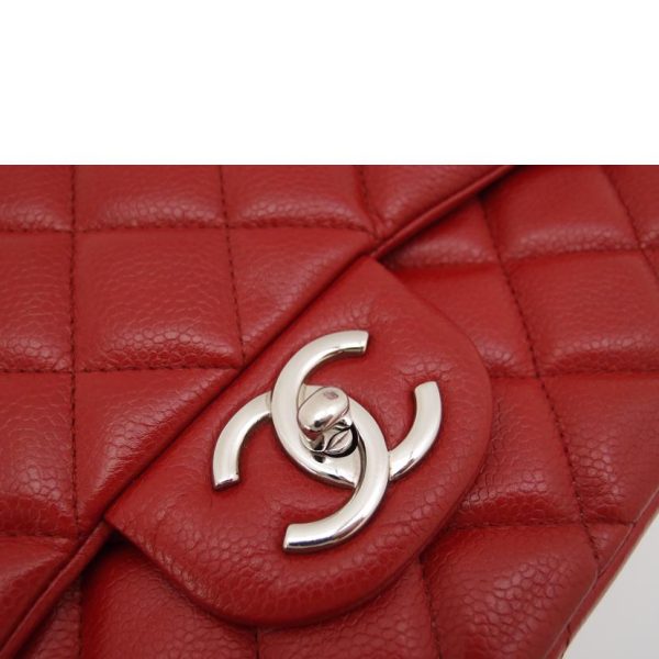 76425 8 Chanel W Flap Big Matelassé Chain Shoulder Bag Caviar Skin Red