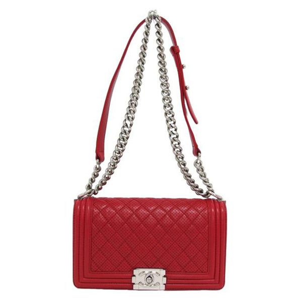 76432 1 Chanel Boy Chanel Punching Leather Chain Shoulder Bag Red