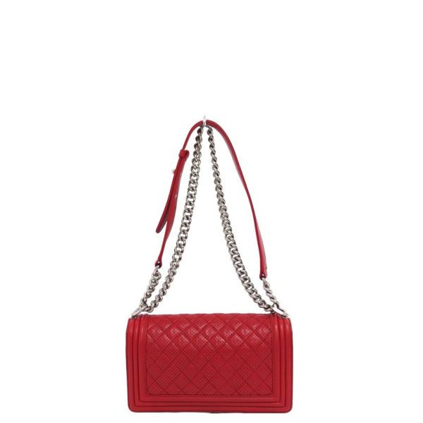 76432 2 Chanel Boy Chanel Punching Leather Chain Shoulder Bag Red