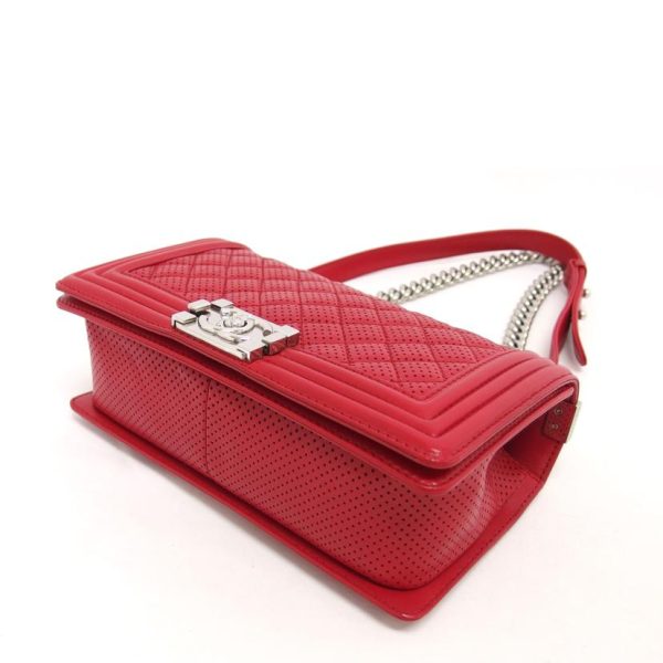 76432 3 Chanel Boy Chanel Punching Leather Chain Shoulder Bag Red