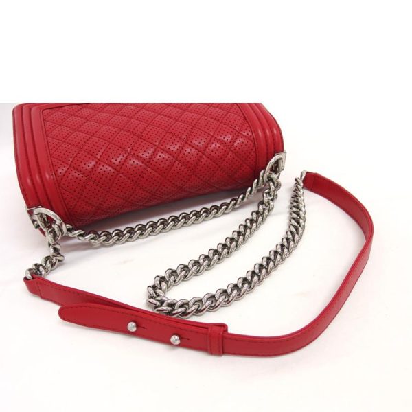 76432 4 Chanel Boy Chanel Punching Leather Chain Shoulder Bag Red