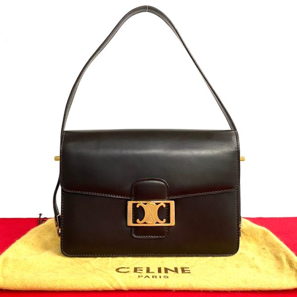 764k764 18855 1 Celine Vintage Triomphe Hardware Leather 2way Mini Shoulder Bag Brown