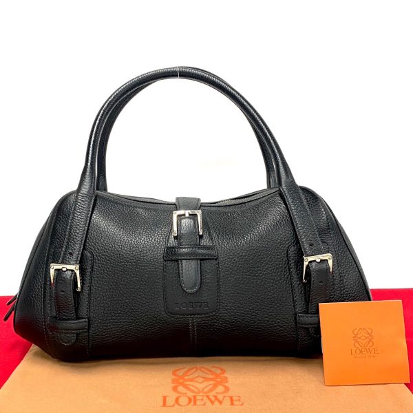 764k764 21481 1 Loewe Senda Logo Engraved Leather Mini Tote Bag Black