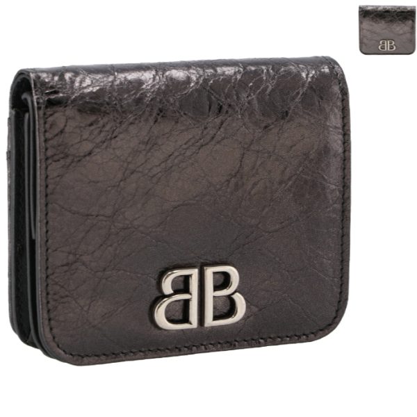 7654592aayq BALENCIAGA Wallet Bifold BB Logo Monaco Metalized Flap Coin Wallet