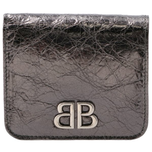 7654592aayq 1 BALENCIAGA Wallet Bifold BB Logo Monaco Metalized Flap Coin Wallet