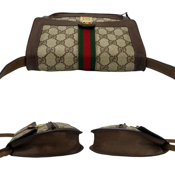 765l765 22702 6 Gucci Vintage Vintage Sherry Line GG Logo Leather Shoulder Bag Brown