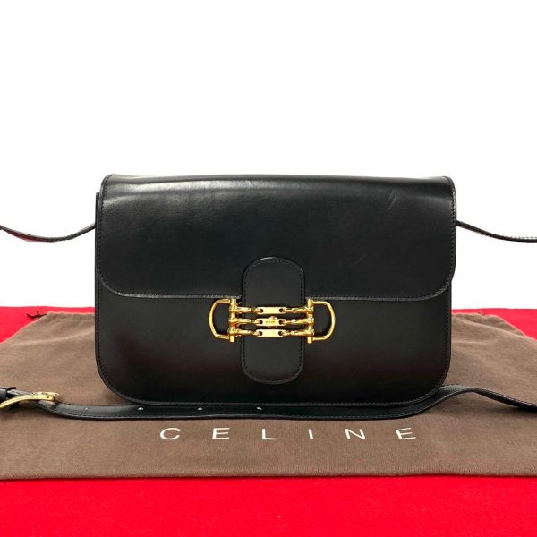 765l765 27042 1 Celine Vintage Horsebit Logo Metal Calf Leather Mini Shoulder Bag Black