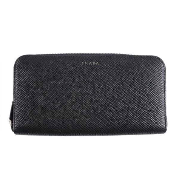 76679 1 PRADA Prada Saffiano Round Zipper Wallet Bag Black