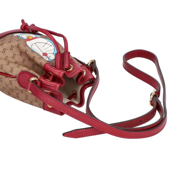 76767 4 Gucci Doraemon Mini Bucket Bag Red Brown