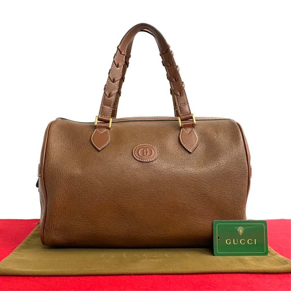 767l767 17794 1 Gucci Vintage Vintage GG Logo Leather Mini Boston Bag Brown