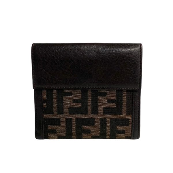 767l767 23340 4 Fendi Zucca Leather Canvas Bifold Wallet Brown