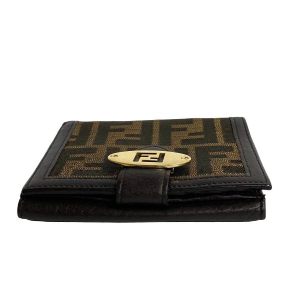 767l767 23340 8 Fendi Zucca Leather Canvas Bifold Wallet Brown