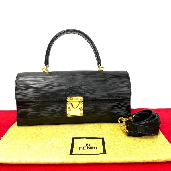 767l767 27009 1 Fendi Logo Epi Leather 2way Handbag Black