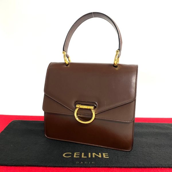 768l768 20937 1 Celine Vintage Logo Metal Calf Leather Mini Tote Bag Brown Red