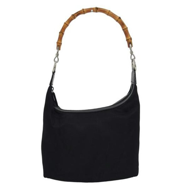 76937 1 Gucci Bamboo Nylon One Shoulder Bag Black