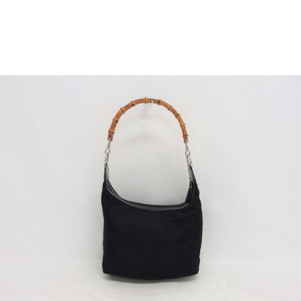 76937 2 Gucci Bamboo Nylon One Shoulder Bag Black