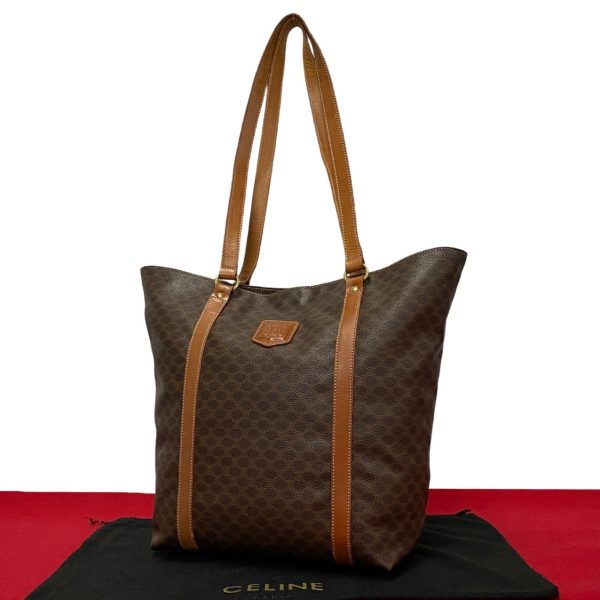 769l768 30752 1 Celine Vintage Macadam Blason Leather Tote Brown