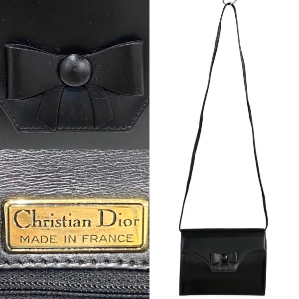 769l768 35926 4 Christian Dior Vintage Ribbon Leather Mini Shoulder Bag Black