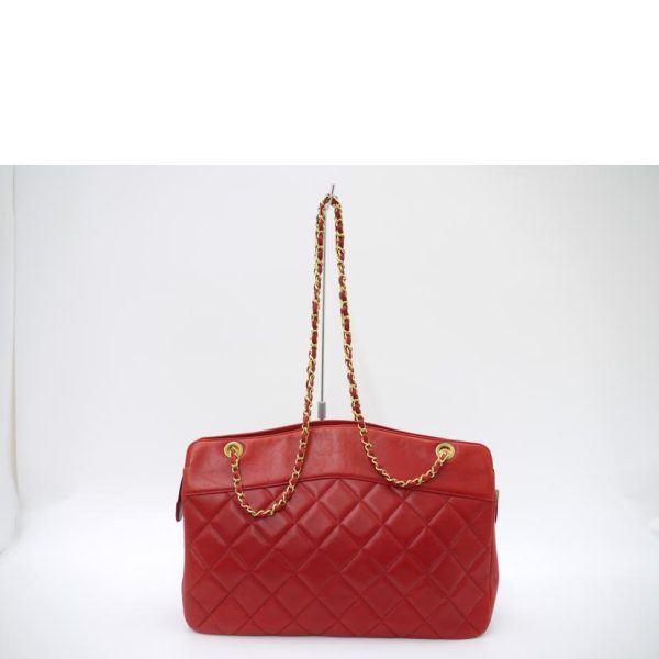 77026 2 Chanel Lambskin Matelassé Chain Tote Red