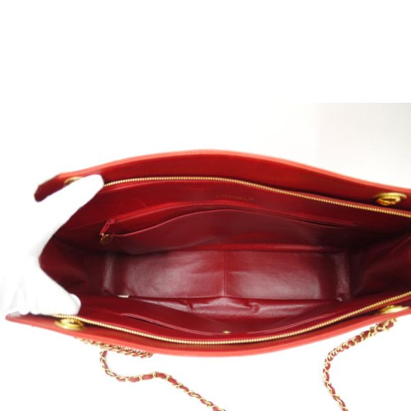 77026 5 Chanel Lambskin Matelassé Chain Tote Red