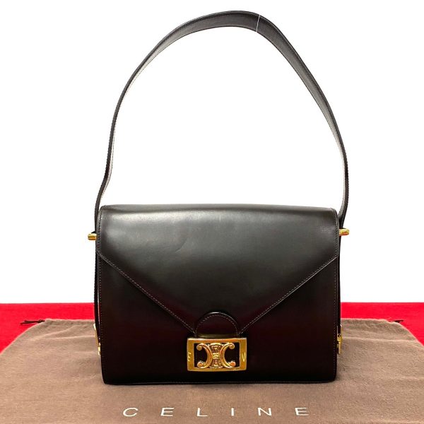 770a770 28828 1 Celine Vintage Macadam Blason Logo Metal Fittings Calf Leather Mini Shoulder Bag Brown