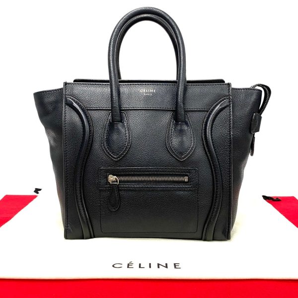 771a771 21640 1 Celine Luggage Micro Shopper Drummed Calfskin Handbag Tote Bag Black