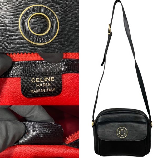 771a771 31612 4 Celine Vintage Circle Logo Hardware Leather Mini Shoulder Bag Pochette Black