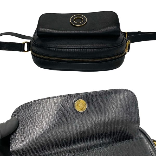 771a771 31612 9 Celine Vintage Circle Logo Hardware Leather Mini Shoulder Bag Pochette Black