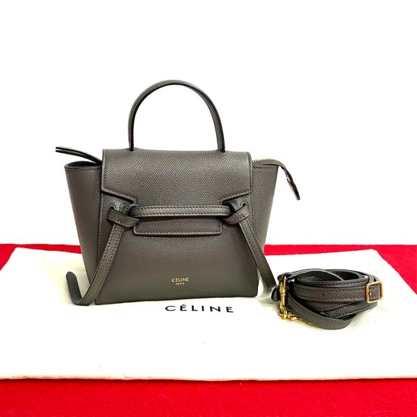 771a771 33217 1 Celine Belt Bag Pico Logo Leather 2way Mini Shoulder Handbag Gray