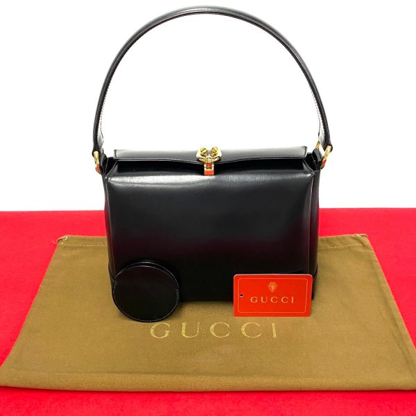 772a771 40750 1 Gucci Vintage Vintage Horseshoe Leather Mini Tote Bag Black