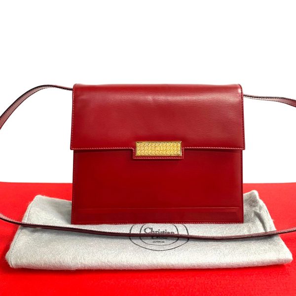 772a772 25719 1 Christian Dior Houndstooth Leather Shoulder Bag Red