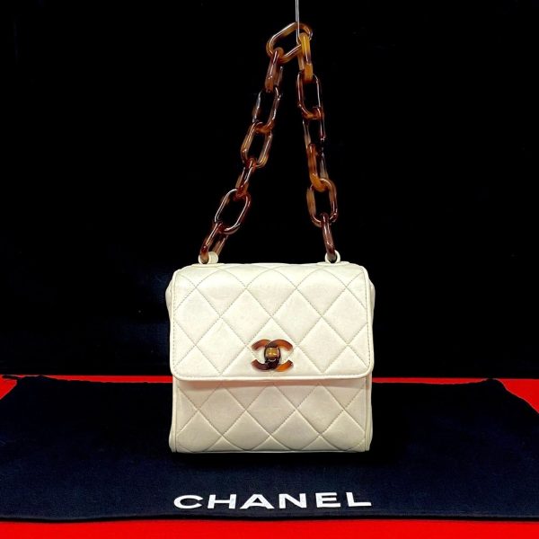 773a773 21409 1 Chanel Matelasse Coco Mark Lambskin Mini Handbag White Brown