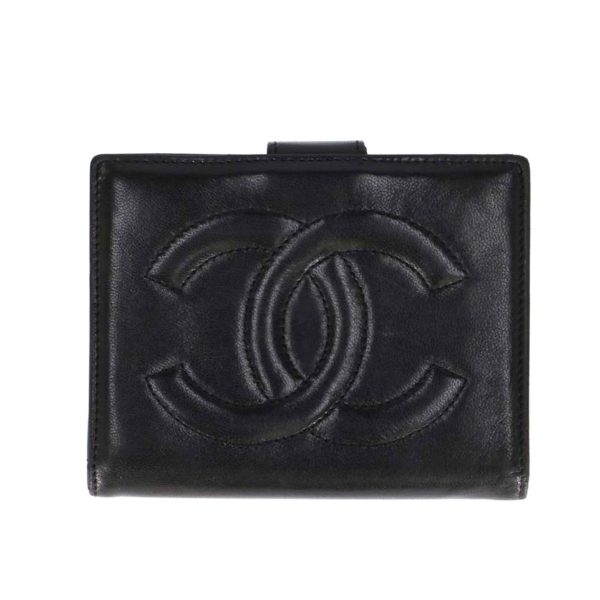 77565 1 Chanel Coco Mark Bi Fold Wallet Bag Black