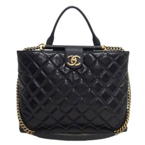 77992 1 CHANEL Deca Matelasse 30 Coco Mark Double Flap Chain Shoulder Bag Black Caviar Skin