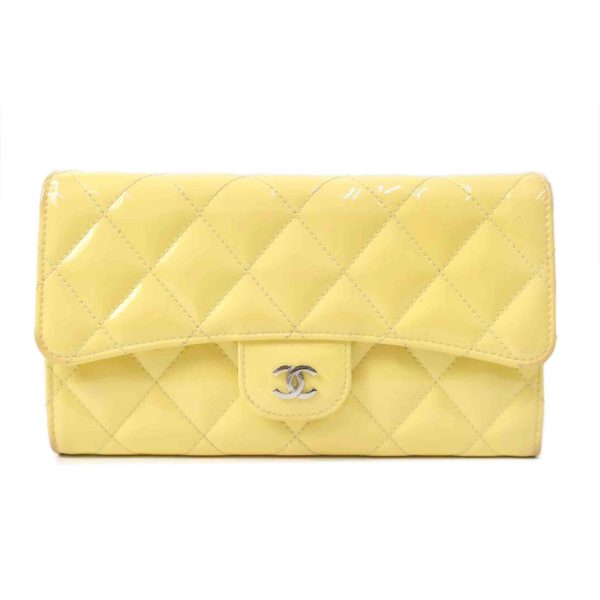 78011 1 Chanel Enamel Tri fold Wallet Yellow