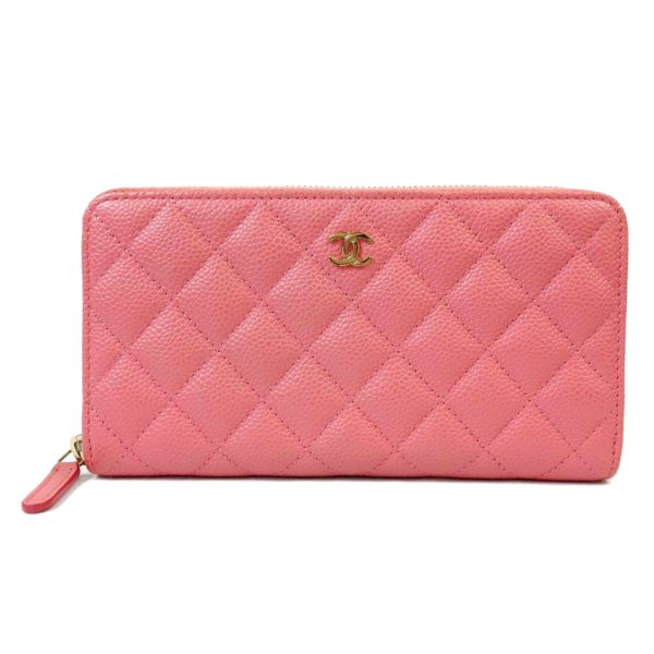 78172 1 Chanel Matelassé Caviar Skin Round Zipper Long Wallet