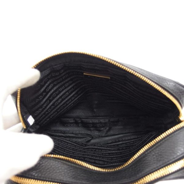 78207 7 Prada W Zip Leather Shoulder Bag Black