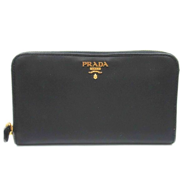 78214 1 Prada Saffiano Round Zipper Long Wallet Black