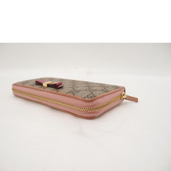 78325 3 Gucci Ribbon GG Supreme Round Zipper Long Wallet Pink